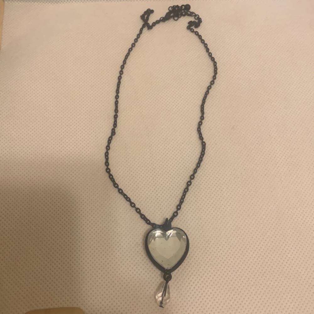 Black matte link chain with cute faux diamond pendant